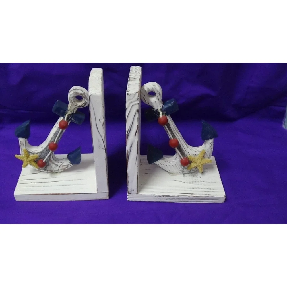 Bookends Hand crafted Anchor Whitewashed Wood #328